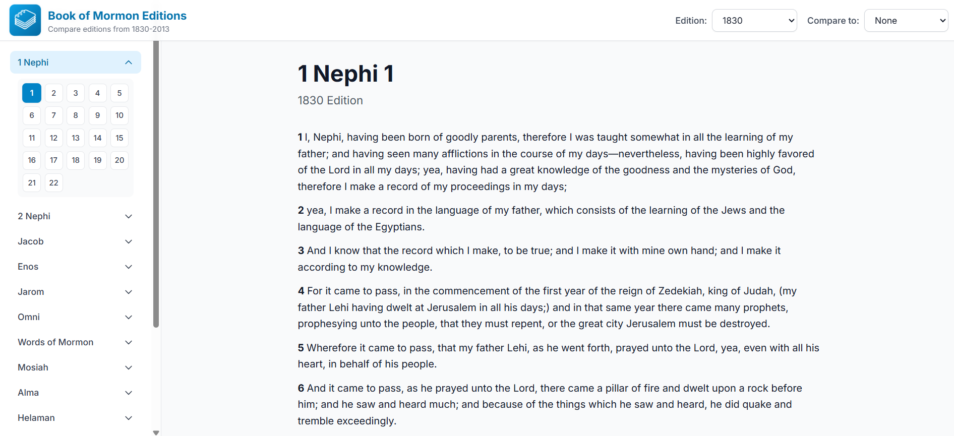 Reading the 1830 edition of 1 Nephi