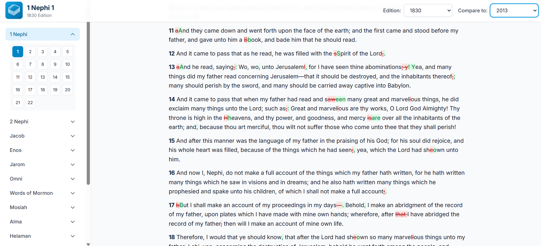 Comparing 1830 and 2013 editions side-by-side