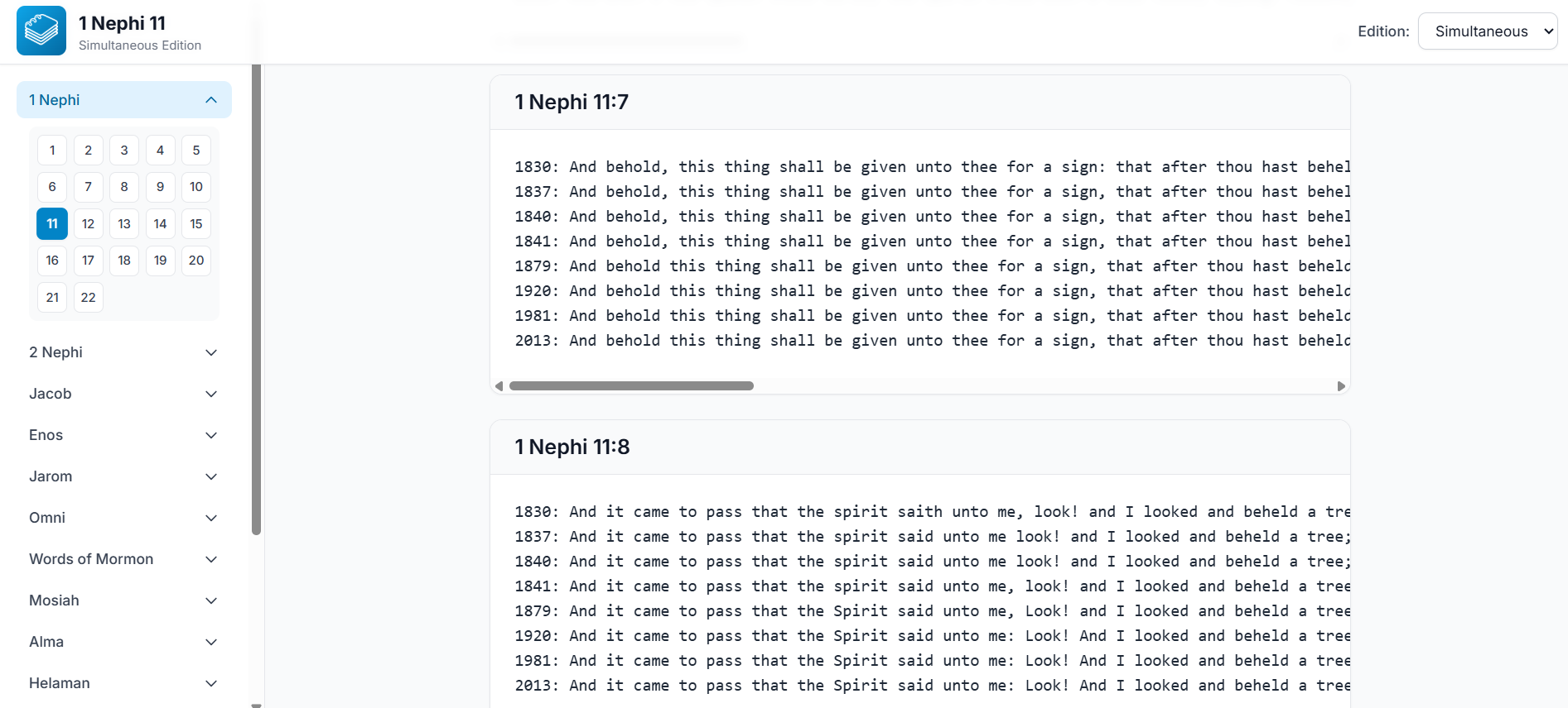 Simultaneous view of all editions